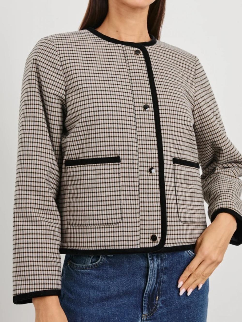 NWOT Rails Nota Jacket Ice Taupe Mini Checked Boxy Lady Jacket - Picture 11 of 11